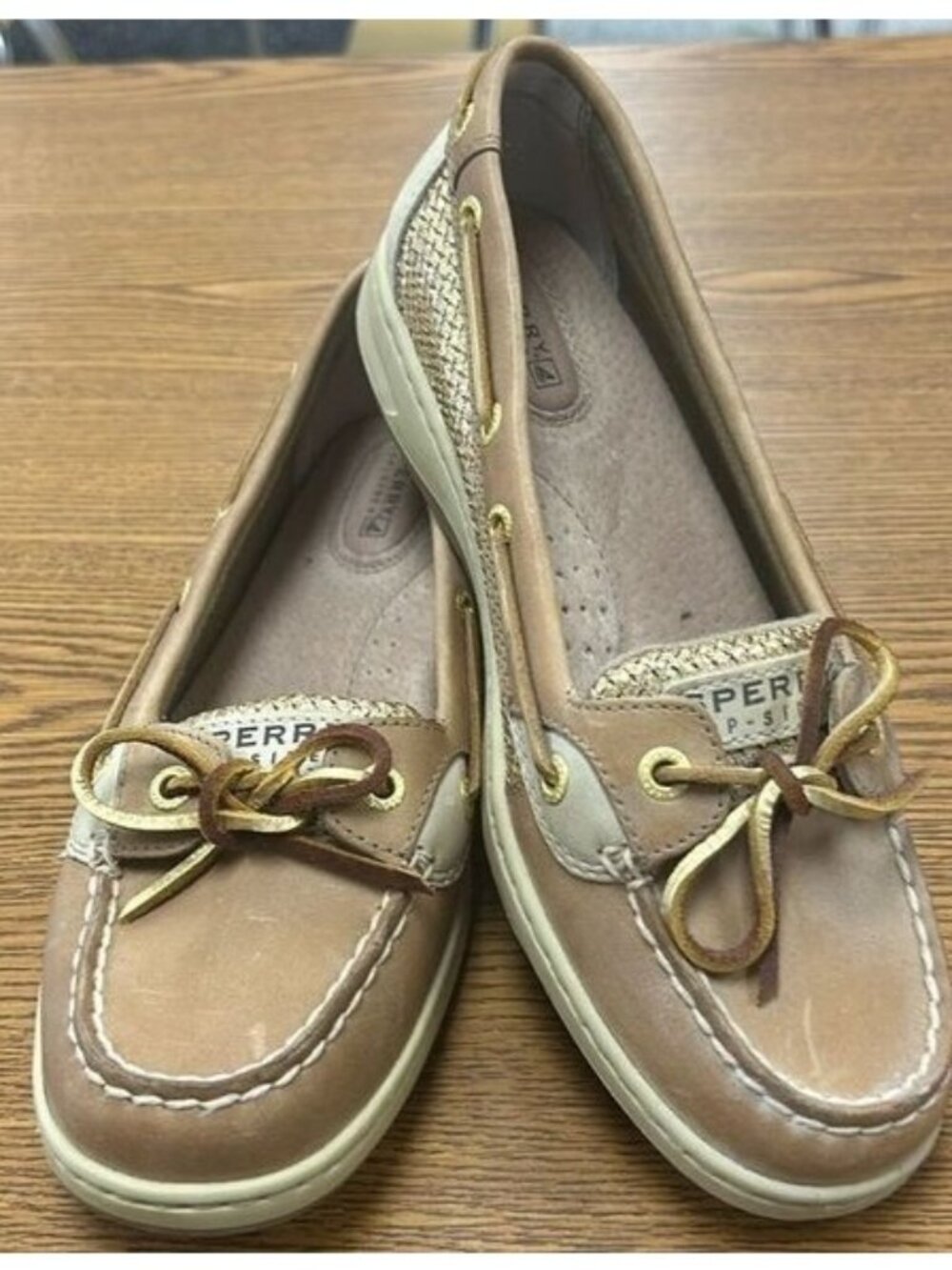 Sperry Womens Leather Top-Sider Boat Shoes Tan Size 8M Casual Moc-Toe Slip-On